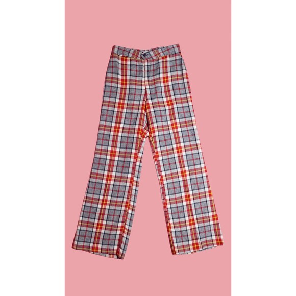 1970s Navy, Red, White and Yellow PLAID FLARED Trouser Pants. As Is - Picture 3 of 7